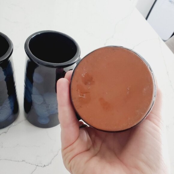 Vintage Handmade Blue Glaze Pottery Set X3 Mugs Farmhouse Boho Stoneware - Picture 4 of 7